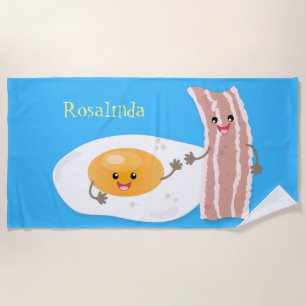 Toalha De Praia Ilustração de desenho animado de bacon e ovo caw