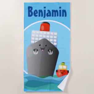 Toalha De Praia Ilustração de desenho animado de barco de cruzei