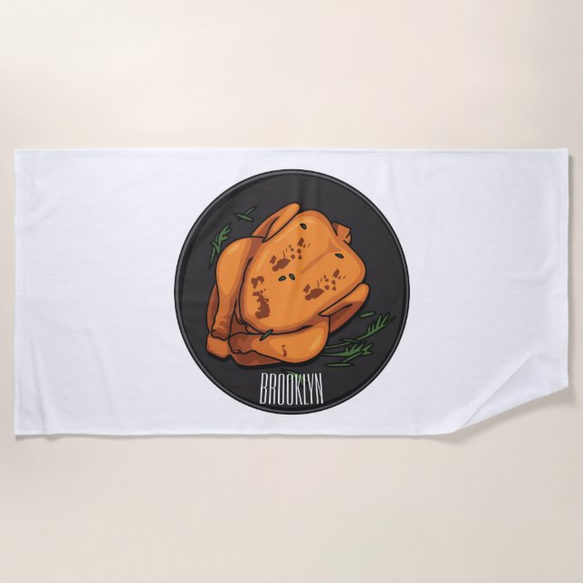 Toalha De Praia Ilustração de desenho animado de frango assado (Frente)