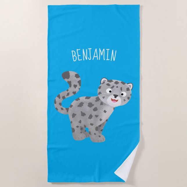 Toalha De Praia Ilustração de desenho animado de leopardo-da-neve (Frente)
