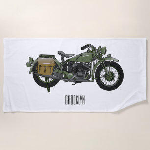 Toalha De Praia Ilustração de desenho animado de motocicleta milit