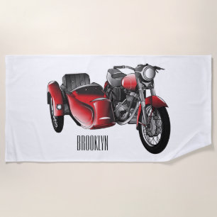 Toalha De Praia Ilustração de desenho animado de motociclo Sidecar