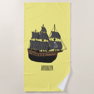 Toalha De Praia Ilustração de desenho animado de navio pirata