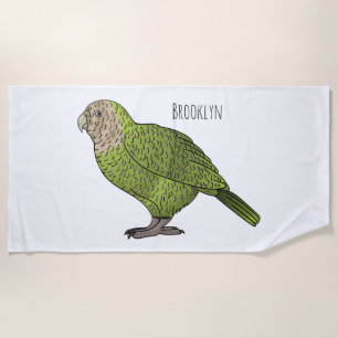 Toalha De Praia Ilustração de desenho animado de pássaro Kakapo