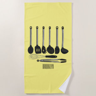 Toalha De Praia Ilustração de desenho animado de utensílios de coz