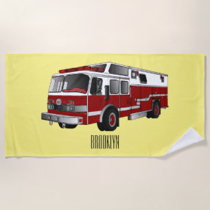 Toalha De Praia Ilustração de desenho animado do motor de incêndio