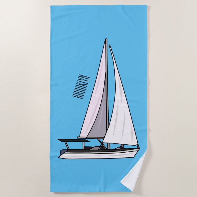 Toalha De Praia Ilustração de desenho animado em veleiro (Frente)