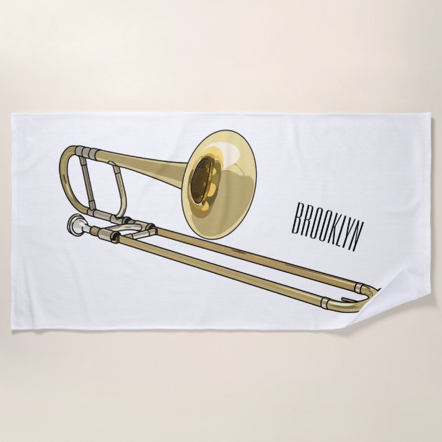 Toalha De Praia Ilustração de desenho animado Trombone (Frente)