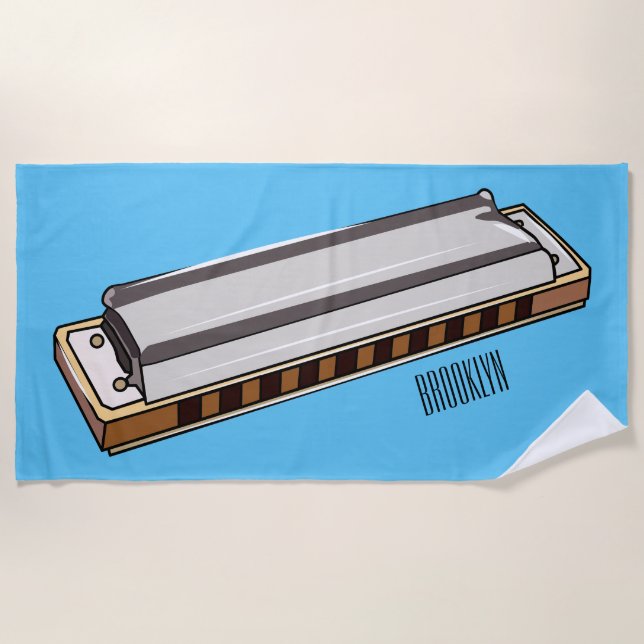 Toalha De Praia Ilustração de desenho da Harmonica (Frente)
