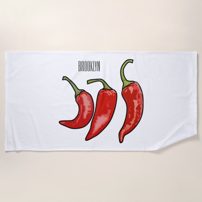 Toalha De Praia Ilustração de desenho em chili (Frente)