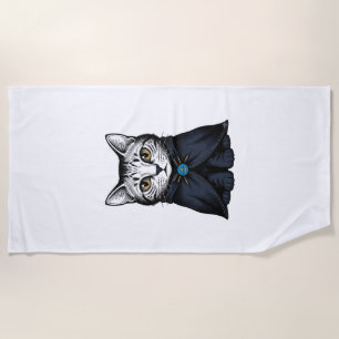 Toalha De Praia Ilustração de Design de Retrato de Gato com Gravur