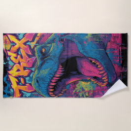Toalha De Praia Ilustração de dinossauro T-Rex Graffiti Pop Art