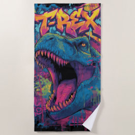 Toalha De Praia Ilustração de dinossauro T-Rex Graffiti Pop Art