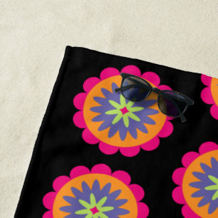 Toalha De Praia ilustração de formas florais laranja e rosa