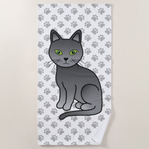 Toalha De Praia Ilustração de Gato de Cartoon Azul Russo - Ilustra
