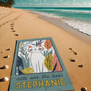Toalha De Praia Ilustração de Gato Doce Personalizada