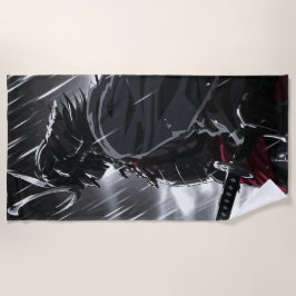 Toalha De Praia Ilustração de Guerreiro Samurai Sombrio na Chuva