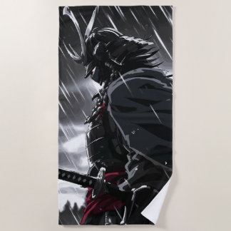 Toalha De Praia Ilustração de Guerreiro Samurai Sombrio na Chuva
