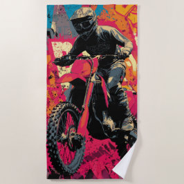 Toalha De Praia Ilustração de Motocross em Arte Pop com Bicicleta 