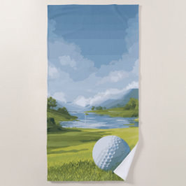 Toalha De Praia Ilustração de Paisagem de Golfe – Obra de Arte de 