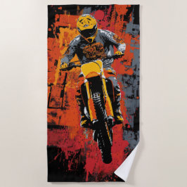 Toalha De Praia Ilustração de piloto de motocross urbano com respi