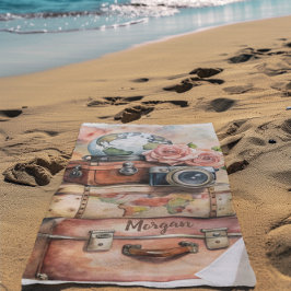 Toalha De Praia Ilustração de Viagens vintage Personalizada