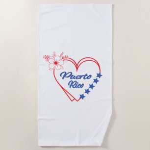 Toalha De Praia Ilustração do Coração de Porto Rico Floral na moda