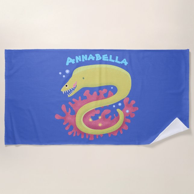 Toalha De Praia Ilustração engraçada de desenho animado de enguia  (Frente)