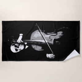 Toalha De Praia Ilustração Minimalista Escura de Violoncelista Esq