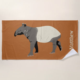 Toalha De Praia Ilustração Personalizada de Tapir Malaio ou Asiáti