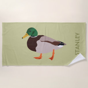 Toalha De Praia Ilustração Realista de Pato Mallard Personalizada