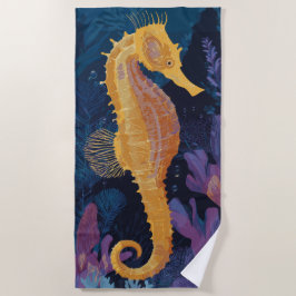 Toalha De Praia Ilustração Subaquática do Cavalo-Marinho Dourado