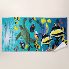 Toalha De Praia Ilustração tropical havaiana dos peixes da angra