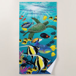 Toalha De Praia Ilustração tropical havaiana dos peixes da angra
