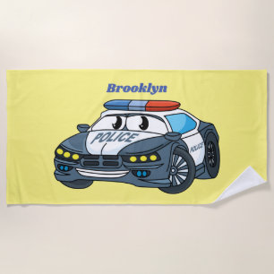 Toalha De Praia Imagem de desenho animado de carro da polícia feli