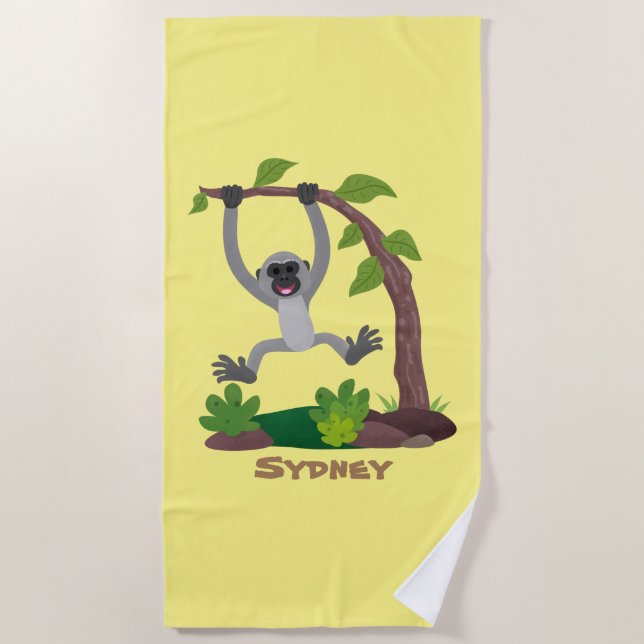 Toalha De Praia Imagem do desenho animado em forma de fita, feliz  (Frente)