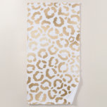 Toalha De Praia Impressão Animal Leopardo Branco Dourado Elegante<br><div class="desc">Essa elegante e chic impressão animal é perfeita para a na moda e moda da moda da moda. Ele apresenta uma folha de ouro impressa, feita à mão, com folha de ouro, chita padrão leopardo sobre um simples fundo branco. O que pode ser alterado clicando nas opções de personalização. É...</div>
