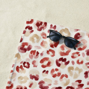 Toalha De Praia Impressão Animal Leopardo Creme Vermelho
