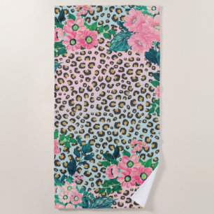 Toalha De Praia Impressão de Leopardo Floral de Ombre Rosa Girasso