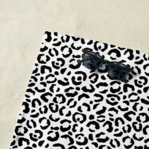 Toalha De Praia Impressão de Leopardo Preto Branco