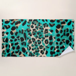 Toalha De Praia Impressão do Leopardo Beige Dourado Verde Teal