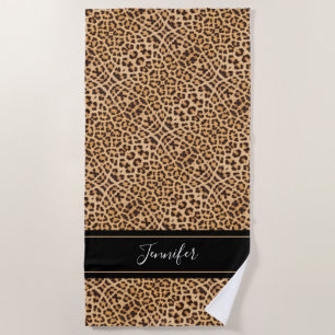 Toalha De Praia Impressão do Leopardo Chic - Script Preto Personal