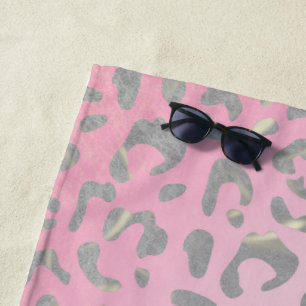 Toalha De Praia Impressão do Leopardo de Prata Rosa Pastel