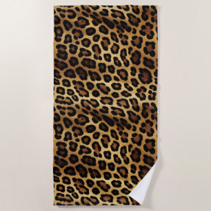 Toalha De Praia Impressão Dourada de Leopardo Preto Preto-Castanho