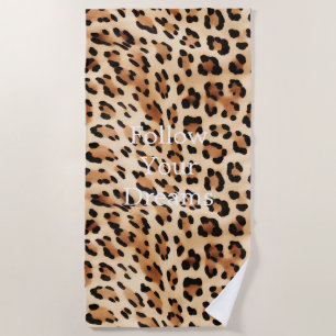 Toalha De Praia Impressão Leopardo Chic Brown Cream