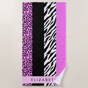 Toalha De Praia Impressão Leopardo, Impressão Zebra, Rosa, Seu Nom