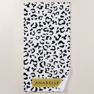 Toalha De Praia Impressão Leopardo, Manchas, Preto E Branco, Seu N