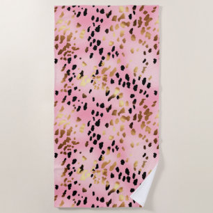 Toalha De Praia Impressão Negra Dourada de Leopardo Rosa-Gelado