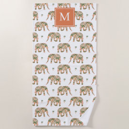 Toalha De Praia Indian Floral Paisley Ornate Elephants Monogrammed