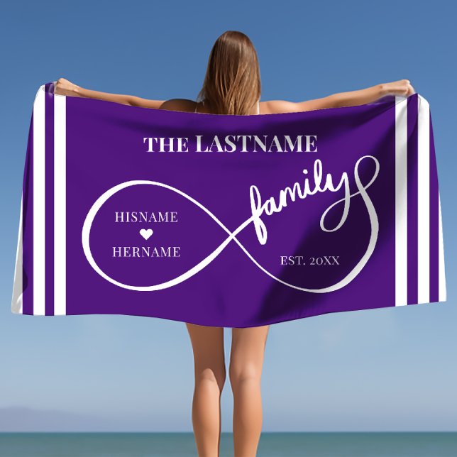 Toalha De Praia Infinity Personalized Family Name e Est. Data (Infinity Personalized Family Name and Est. Date Beach Towel)